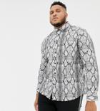 Asos Design Plus Stretch Slim Snakeskin Printed Shirt In Gray - Gray