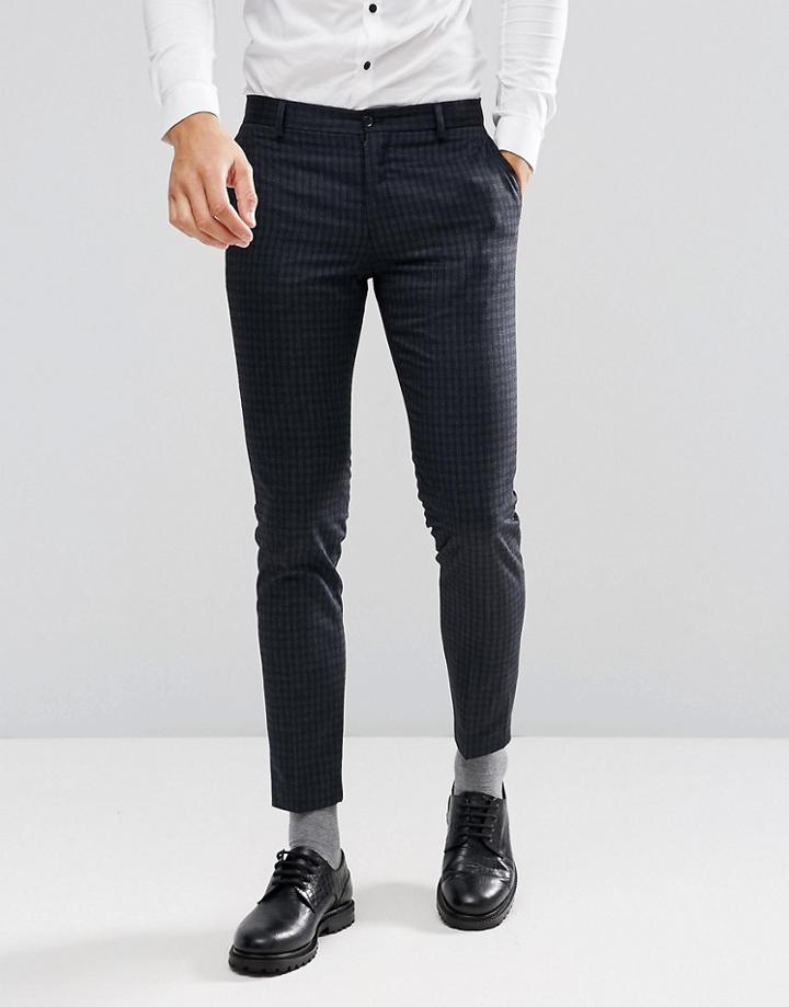 Jack & Jones Premium Skinny Suit Pants In Brushed Check - Navy