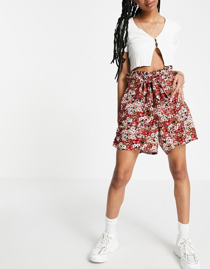 Vero Moda Tie Waist Shorts In Black Print