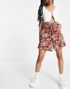 Vero Moda Tie Waist Shorts In Black Print