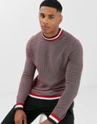 Only & Sons Stripe Tipped Crew Neck Sweater In Red