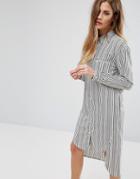 Daisy Street Striped Shirt Dress - Gray