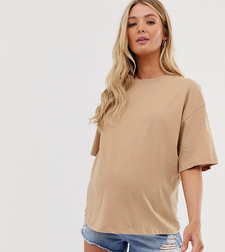 Asos Design Maternity Superoversized T-shirt With Wash In Sand - Brown