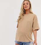 Asos Design Maternity Superoversized T-shirt With Wash In Sand - Brown