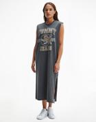 Tommy Jeans Organic Cotton Vintage Logo Midi T-shirt Dress In Washed Black