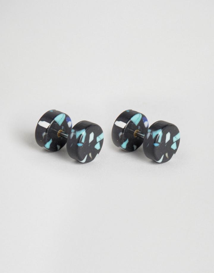 Asos Semi Precious Look Plug Earrings In Black - Black