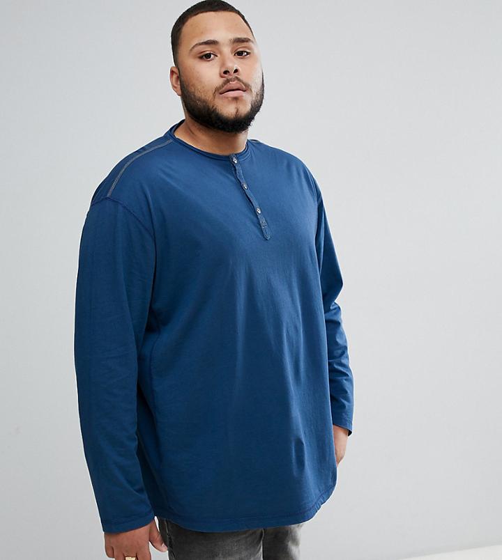 Replika Plus Long Sleeve Henley T-shirt In Blue