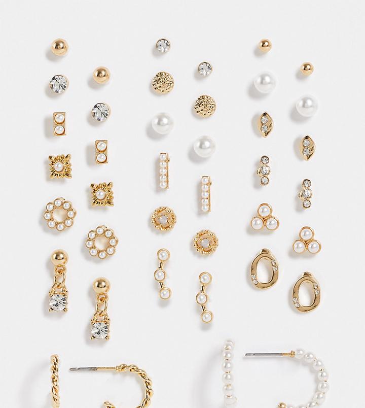 Aldo Faelia Pearl And Embellished Earrings Pack Of 20 In Gold