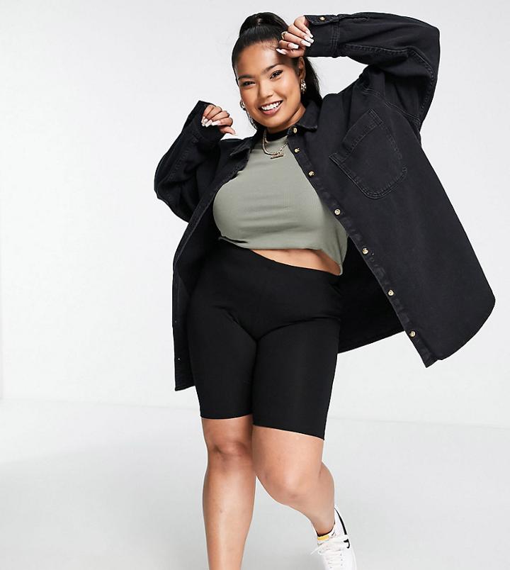 Asos Design Curve Denim 'original' Shirt In Washed Black
