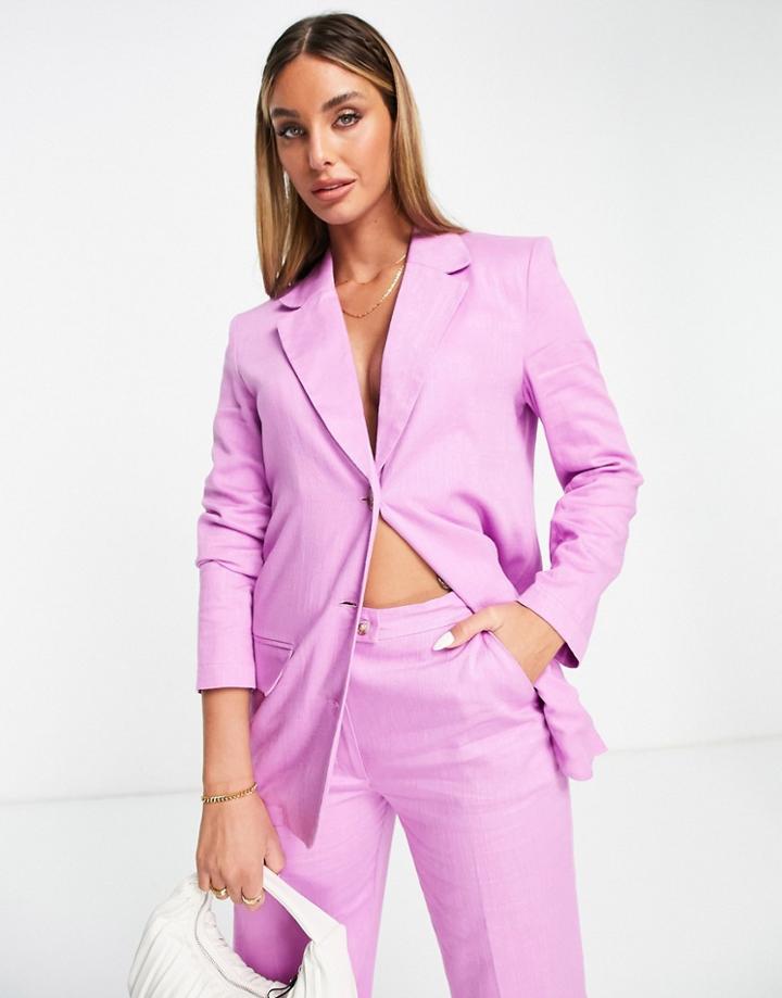 Asos Design Linen Slim Straight Suit Blazer In Pink