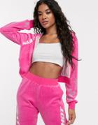 Namilia Velour Cropped Hoodie With Rhinestone Flames Two-piece - Pink