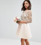 Maya Petite Allover Embellished Mini Prom Skater Dress - Pink