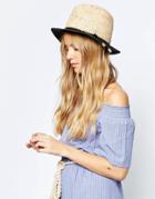 Asos Straw Trilby Hat With 2 Textured Natural Straw In Color Block - Multi