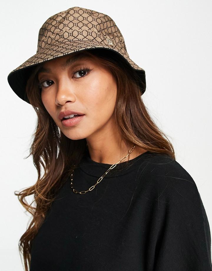 River Island Monogram Bucket Hat In Brown