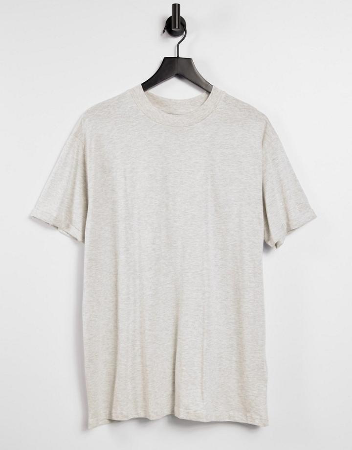 Brave Soul Roll Sleeve T-shirt In Ecru Heather-white