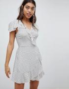 Missguided Short Sleeve Viscose Tea Dress Polka Dot - White