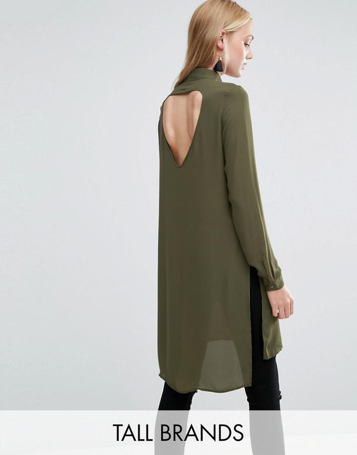 Vero Moda Tall Shirt Dress With Slits And Keyhole Back - Green