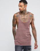 Asos Stripe Tank With Raw Edge Extreme Racer Back - Red