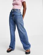 New Look Wide Leg Dad Jean In Mid Blue-blues