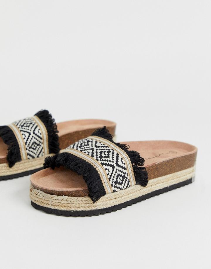 South Beach Leather Flatform Slides - Black