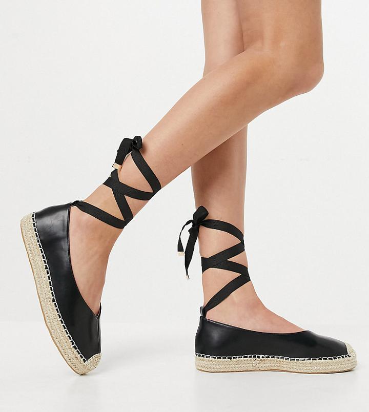 Glamorous Wide Fit Ankle Tie Espadrilles In Black