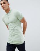 Asos Design Longline Muscle Fit Polo With Curved Hem In Green - Green