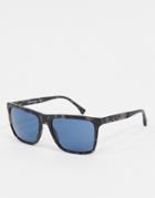 Emporio Armani Square Sunglasses In Tortoise Shell With Blue Lens-brown