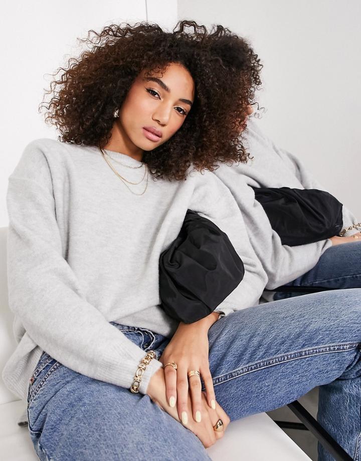 Asos Edition Crew Neck Sweater In Gray Heather