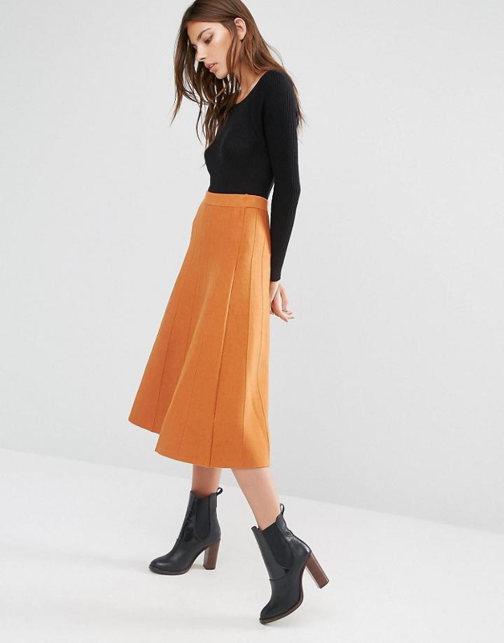Warehouse Fit And Flare Knitted Skirt - Orange