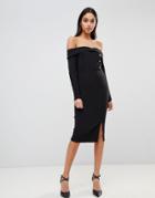 Asos Design Bardot Button Through Pencil Dress - Black