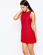 Rare Opulence Shift Dress With 3d Floral Appliue - Oxblood