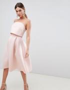 Asos Design Bandeau Crop Top Prom Midi Dress-pink