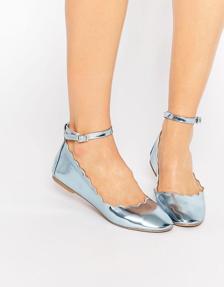 Daisy Street Metallic Blue Scalloped Edge Ballerina - Metallic Blue