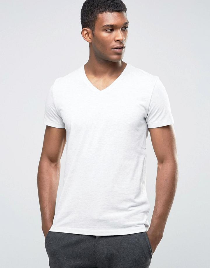 Esprit V-neck T-shirt In Melange - White