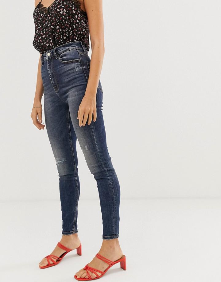 Stradivarius Super High Waist Jeans In Mid Wash