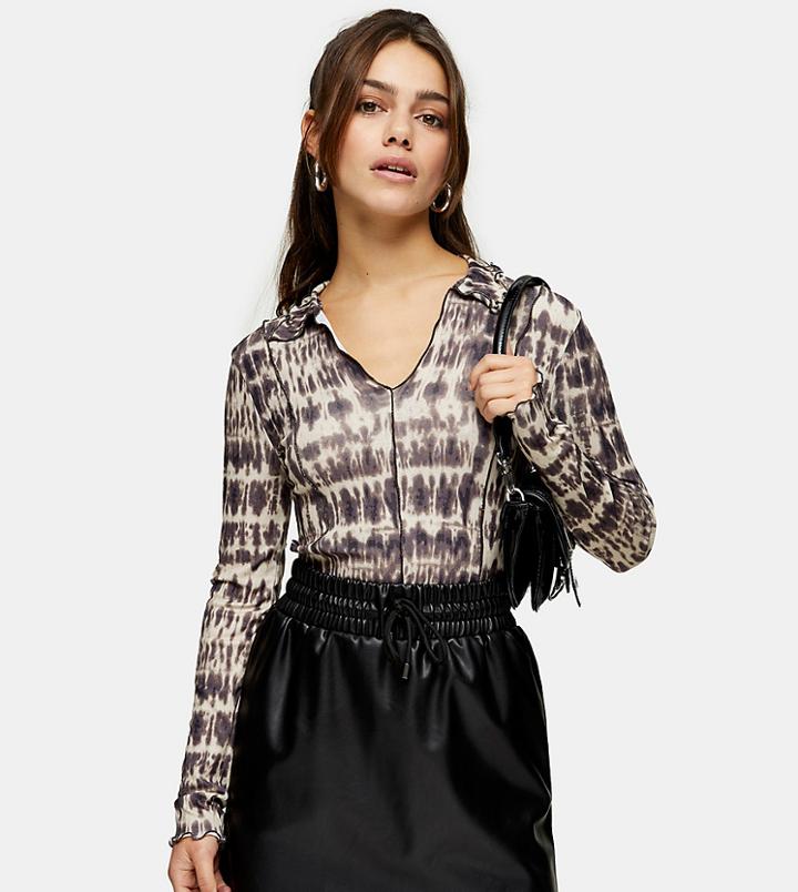 Tosphop Petite Drawstring Faux Leather Mini Skirt-black
