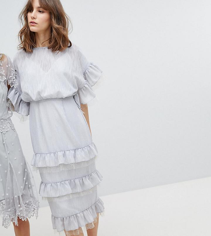 Stevie May Exclusive Embroidered Crochet Midi Dress-blue