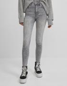 Bershka High Waist Skinny Jeans In Acid Wash Gray-grey