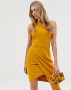 Lipsy Halterneck Bodycon Dress In Mustard - Yellow