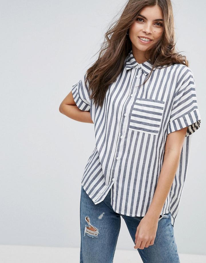 Vila Stripe Short Sleeve Shirt - Blue