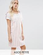 Asos Petite Denim Dress In Pink And White Stripe With Tie Strap - Multi