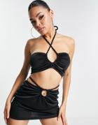 Asos Design Halter Cami Top With Twist Trim Detail In Black - Part Of A Set