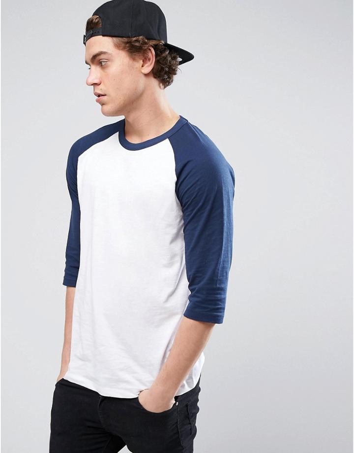 New Look 3/4 Sleeve Raglan T-shirt In Navy - Navy
