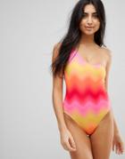 Pistol Panties One Shoulder Swimsuit In Pink Wave - Pink