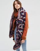 Asos Woven Oversized Square Scarf In Multi Blocked Chevron - Red