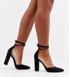 Glamorous Wide Fit Block Heeled Shoes With Ankle Tie In Black