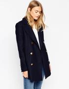 Asos Peacoat With Double Breast - Navy