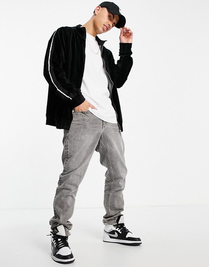 Topman Velour Track Top In Black