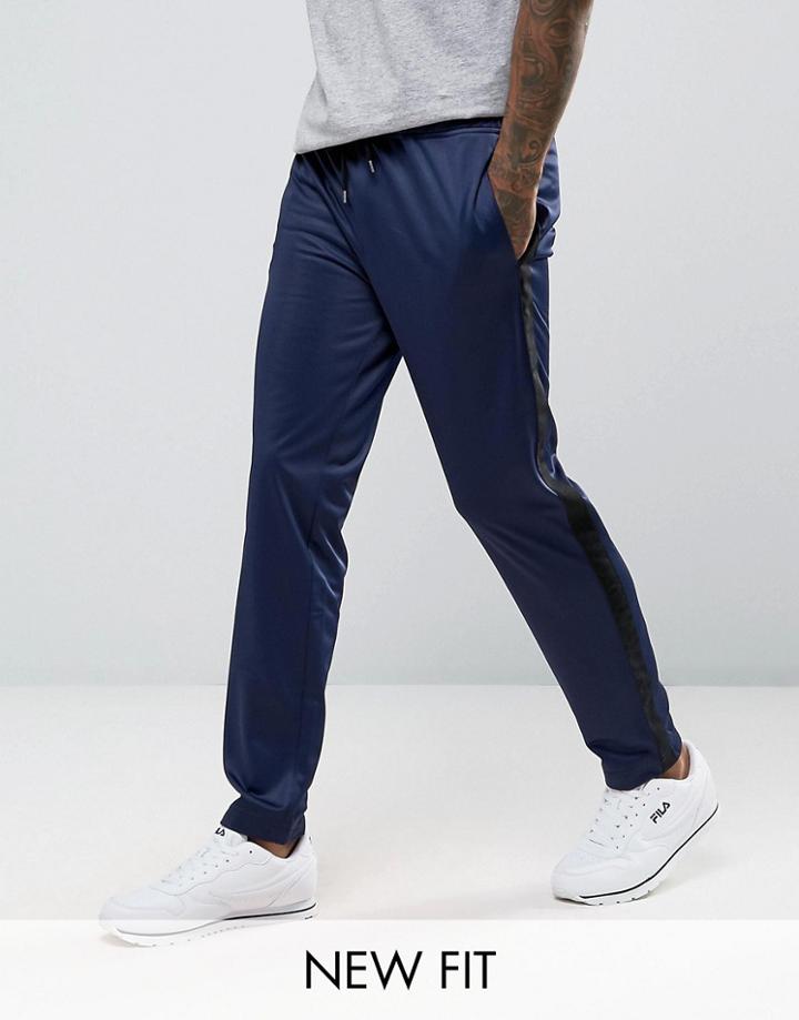 Asos Skinny Joggers In Polytricot With Side Stripe - Blue