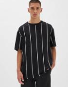Pull & Bear Vertical Stripe T-shirt In Black